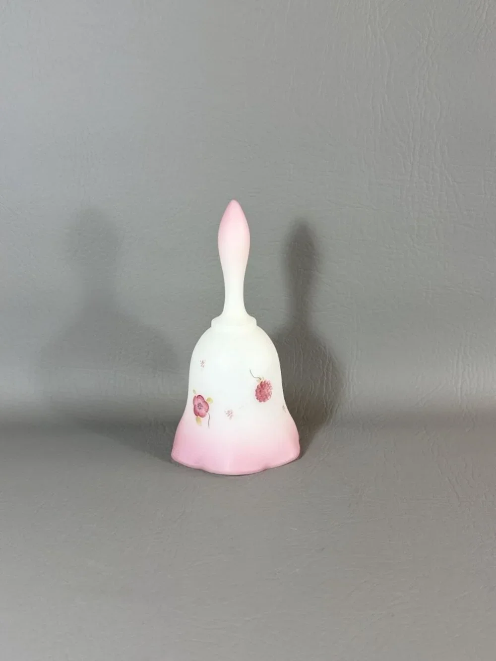 Vintage Fenton Art Glass Bell Hand-Painted Floral Signed C. Smith Pink Satin